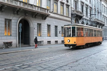 Acrylic prints Milan Tram on the street in Milan, Italy, November 2018 ...