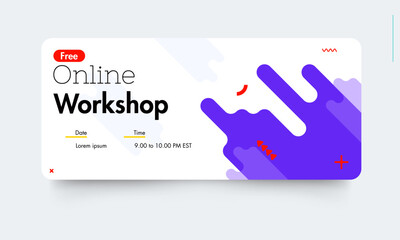 online workshop banner. Colorful web banner with push button. Collection of horizontal promotion banners with pastel gradient colors and abstract geometric backdrop. Header design.