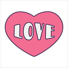 Retro Valentine Day icon heart. Love symbols in the fashionable pop line art style. The figure of a heart in soft pink, red and coral color. Vector illustration isolated on white.