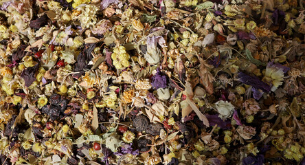 mixed winter tea background at the market