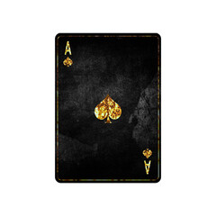 Ace of spades, grunge card isolated on white background. Playing cards. Design element.