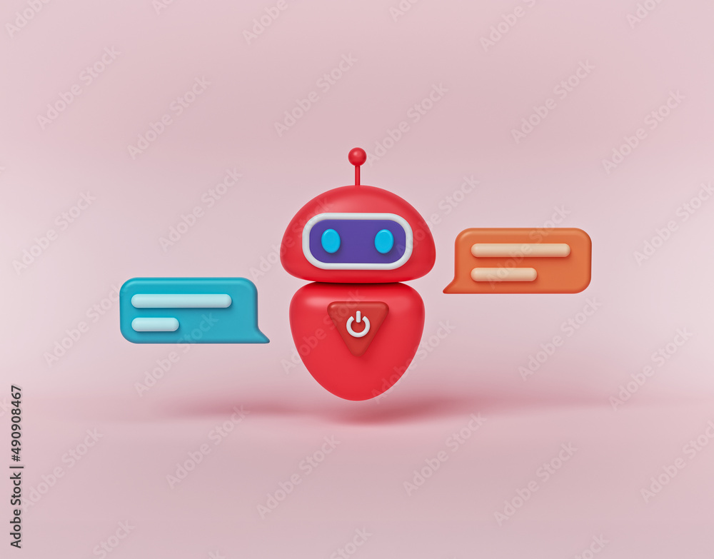 Poster minimal cute chatbot and chat bubbles. modern technology. 3d rendering