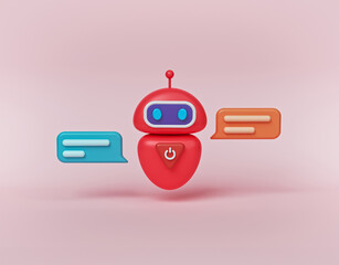 minimal cute chatbot and chat bubbles. modern technology. 3d rendering - obrazy, fototapety, plakaty