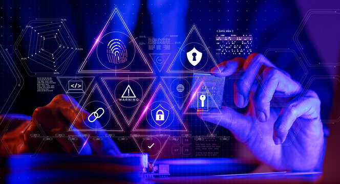 Cybersecurity cybercrime internet scam business, Cyber security platform privacy protection digital network technology computer virus attack defense, identity privacy data hacking protection firewall