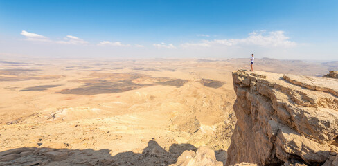 Admiring the view from Makhtesh Ramon, Ramon Crater, Negev desert, Israel.