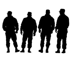 People is wearing a police uniform. Isolated silhouette on white background