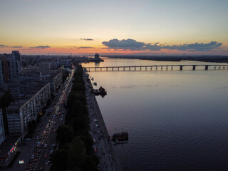 Dnipro, Ukraine.Sunset view on the Dnieper river.  - 490910214