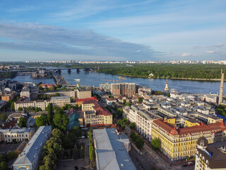 Kyiv, Ukraine. Aerial View of Kyiv and Dnieper River. Aerial drone view. - 490910281