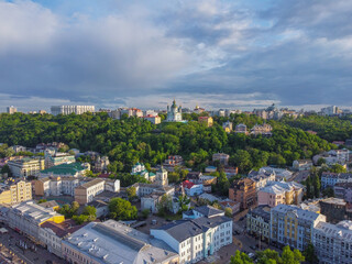 Kyiv, Ukraine. Aerial view of Kyiv and Saint Andrew's church. Aerial drone view. - 490910290