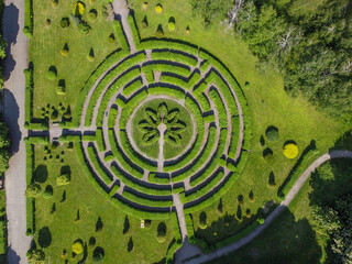Kyiv, Ukraine. Aerial view of  labyrinth in the botanical garden named after M.M. Grishka. Aerial...