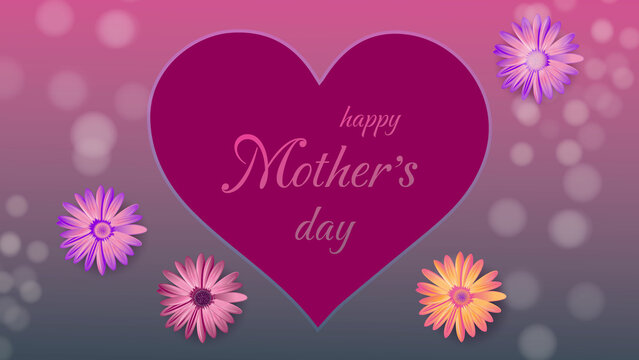 Happy Mother's Day. Flower with calligraphy poster design. Mom greeting card with blue light gradient background.