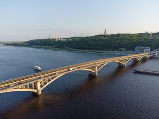 Kyiv, Ukraine. Metro bridge over the Dnieper River. - 490911428