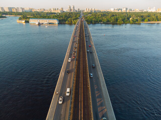 Kyiv, Ukraine. Metro bridge over the Dnieper River. - 490911454