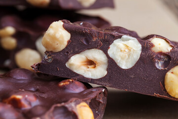 homemade chocolate with lots of cocoa and hazelnuts