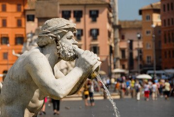 Rome, Italy - June 2000: Stone fountain in the city center
