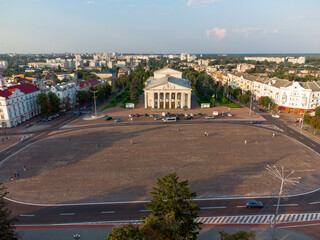 Chernigov, Ukraine. Chernihiv Regional Music and Drama Theater named after T. Shevchenko. Aerial drone view. - 490911890