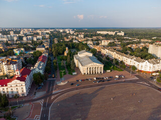 Chernigov, Ukraine. Chernihiv Regional Music and Drama Theater named after T. Shevchenko. Aerial drone view. - 490911892