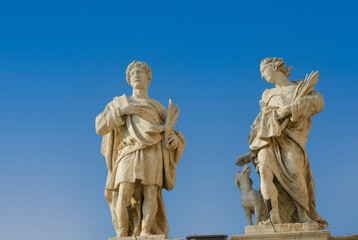 Fototapeta na wymiar Vatican, Rome, Italy - June 2000: St. Peter's Square, Stone statues