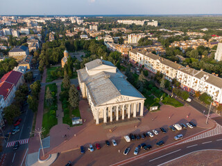 Chernigov, Ukraine. Chernihiv Regional Music and Drama Theater named after T. Shevchenko. Aerial drone view. - 490912065