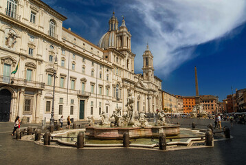 Fototapeta na wymiar Rome, Italy - June 2000: View of Piazza Navona