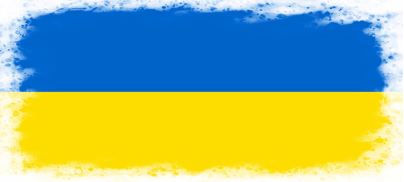 Flagge der Ukraine in gelb/blau mit einem Tintenrand
