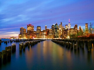 Fototapeta na wymiar Lower Manhattan view from Brooklyn bridge park,Old Pier1