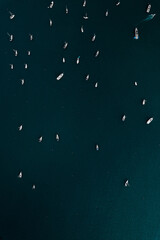 Many boats and yachts. Top view