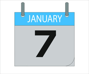 January 7th. Calendar icon. Date day of the month Sunday, Monday, Tuesday, Wednesday, Thursday, Friday, Saturday and Holidays