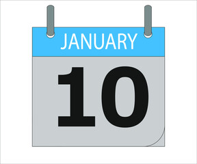 January 10th. Calendar icon. Date day of the month Sunday, Monday, Tuesday, Wednesday, Thursday, Friday, Saturday and Holidays