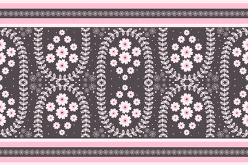 Pattern seamless with flowers. Ethnic vector floral illustration in Asian textiles. Ethnic borders.