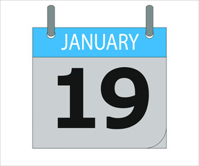 January 19th. Calendar icon. Date day of the month Sunday, Monday, Tuesday, Wednesday, Thursday, Friday, Saturday and Holidays