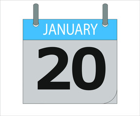 January 20th. Calendar icon. Date day of the month Sunday, Monday, Tuesday, Wednesday, Thursday, Friday, Saturday and Holidays