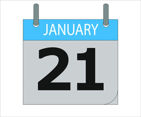 January 21th. Calendar icon. Date day of the month Sunday, Monday, Tuesday, Wednesday, Thursday, Friday, Saturday and Holidays