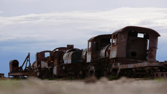 Rusty Abandoned Train At A Scrap Metal Dump Train Cemetery