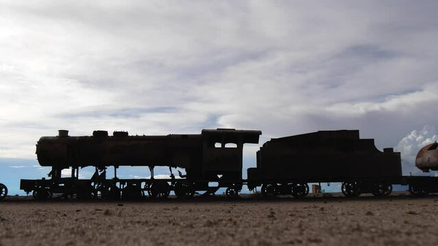 Silhouette Of An Old Abandoned Train Locomotive