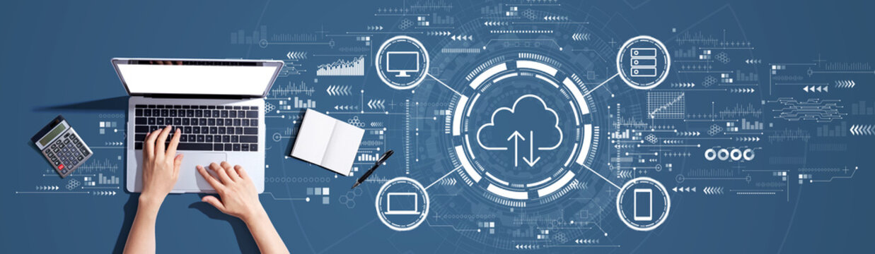 Cloud computing with person using a laptop computer