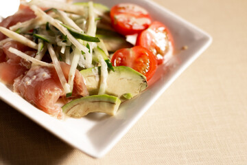 carpaccio salad tuna avocado cucumber radish マグロとアボカドのカルパッチョ