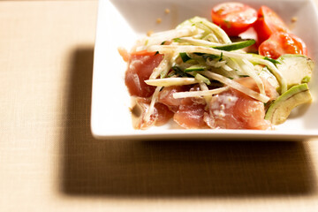 carpaccio salad tuna avocado cucumber radish マグロとアボカドのカルパッチョ