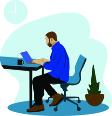 A Business Man Working on Laptop at Office