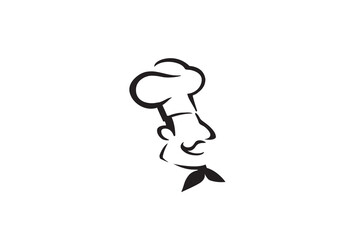 Creative Chef Head Moustache Hat Cartoon Logo Vector Design Illustration