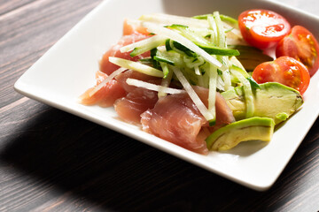carpaccio salad tuna avocado cucumber radish マグロとアボカドのカルパッチョ