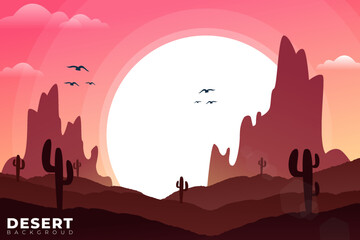 Fototapeta premium illustration of landscape with desert and cactus, sahara, sand, desert illustration for walpaper