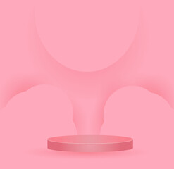 vector pink podium with pink cloud.