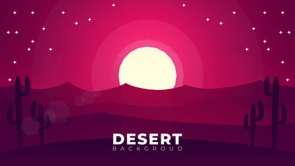 Obraz premium illustration of landscape with desert and cactus, sahara, sand, desert illustration for wallpaper, sunset desert, sunrise desert