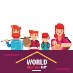 World Refugee Day 20th June, war crisis people family transportation template vector poster banner