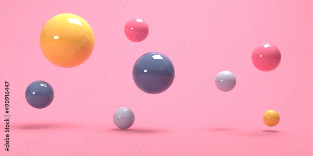 Poster spheres of many sizes - abstract 3d render design