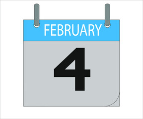 February 4th. Calendar icon. Date day of the month Sunday, Monday, Tuesday, Wednesday, Thursday, Friday, Saturday and Holidays