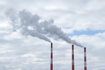 Power station electrical factory Chimneys of a coal power station causing global warming Ecology, atmospheric emissions, environmental pollution. Ecological disaster