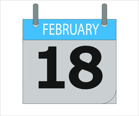 February 18th. Calendar icon. Date day of the month Sunday, Monday, Tuesday, Wednesday, Thursday, Friday, Saturday and Holidays