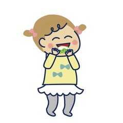 柏餅食べる女の子　右向き